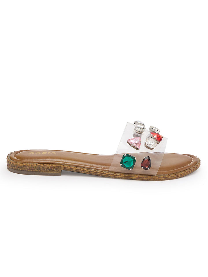 Rocia By Regal Transparent Women Vinyl Diamond Studded Flats