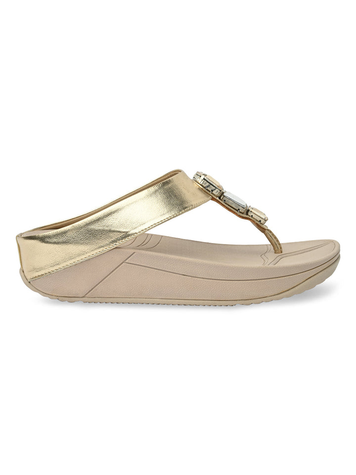 Rocia By Regal Gold Women Diamond Studded Comfort Flats