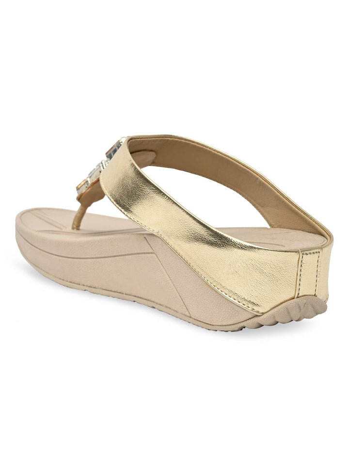 Rocia By Regal Gold Women Diamond Studded Comfort Flats
