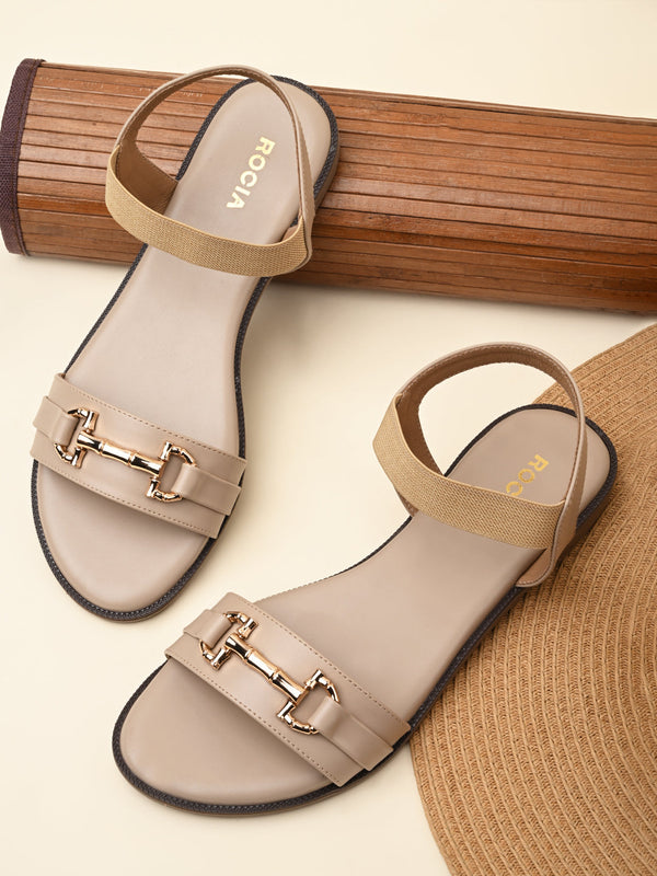 Rocia By Regal Beige Women Buckled Flat Sandals