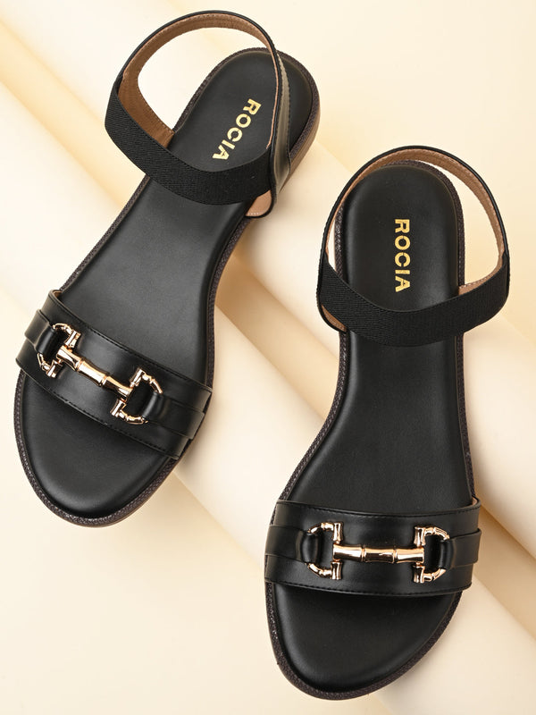 Rocia By Regal Black Women Buckled Flat Sandals