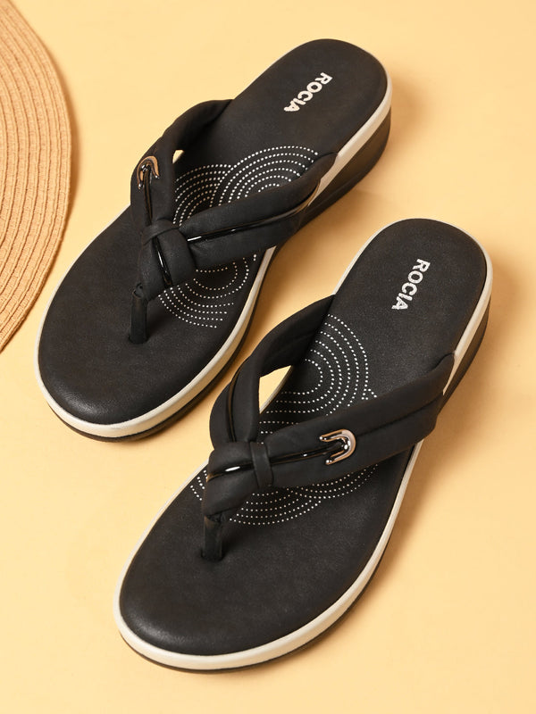 Rocia By Regal Black Women Comfort Knotted Thongs