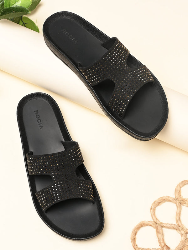 Rocia By Regal Black Women Studded H Flats