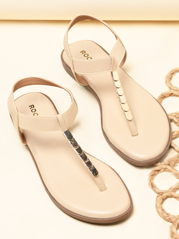 Rocia By Regal Beige Women T Strap Flat Sandal