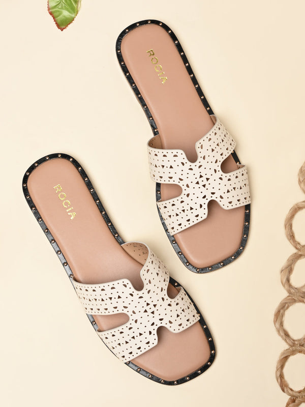 Rocia By Regal White Women Laser Cut H Flats