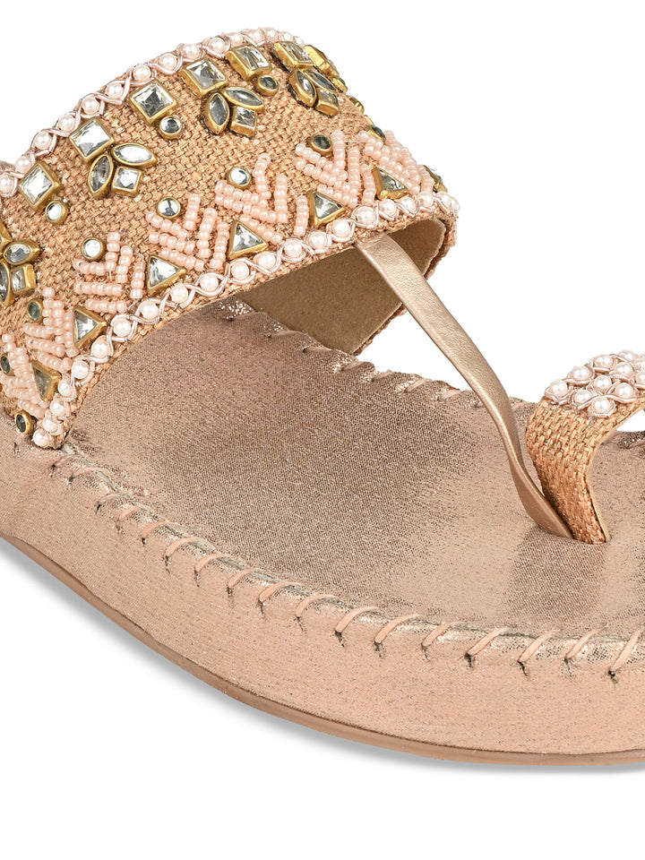 Rocia By Regal Rose Gold Women Embroidered Flats