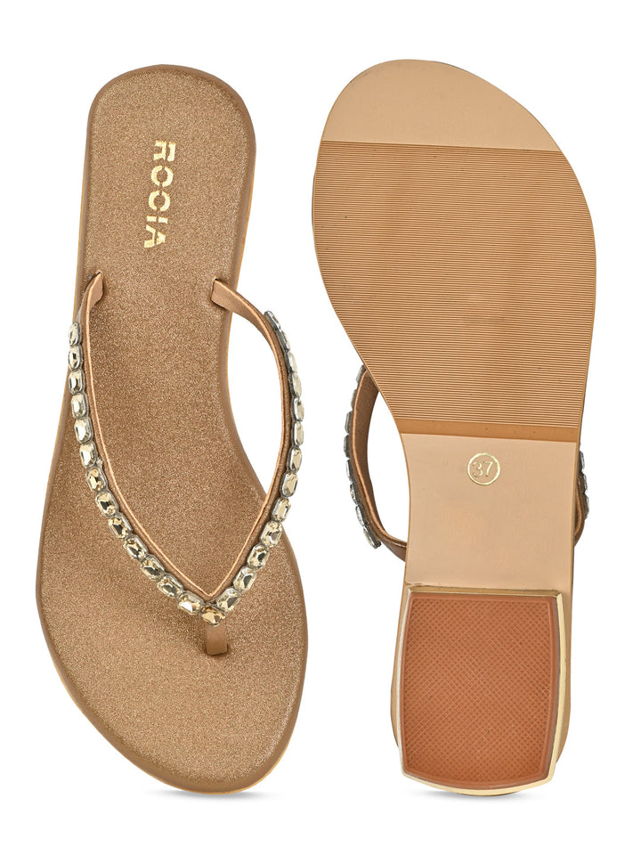 Rocia By Regal Antique Gold Women Diamante Flat Thong
