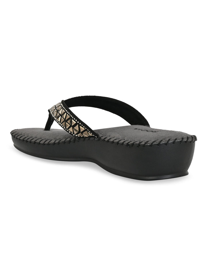 Rocia By Regal Black Women Comfort Diamond Thongs
