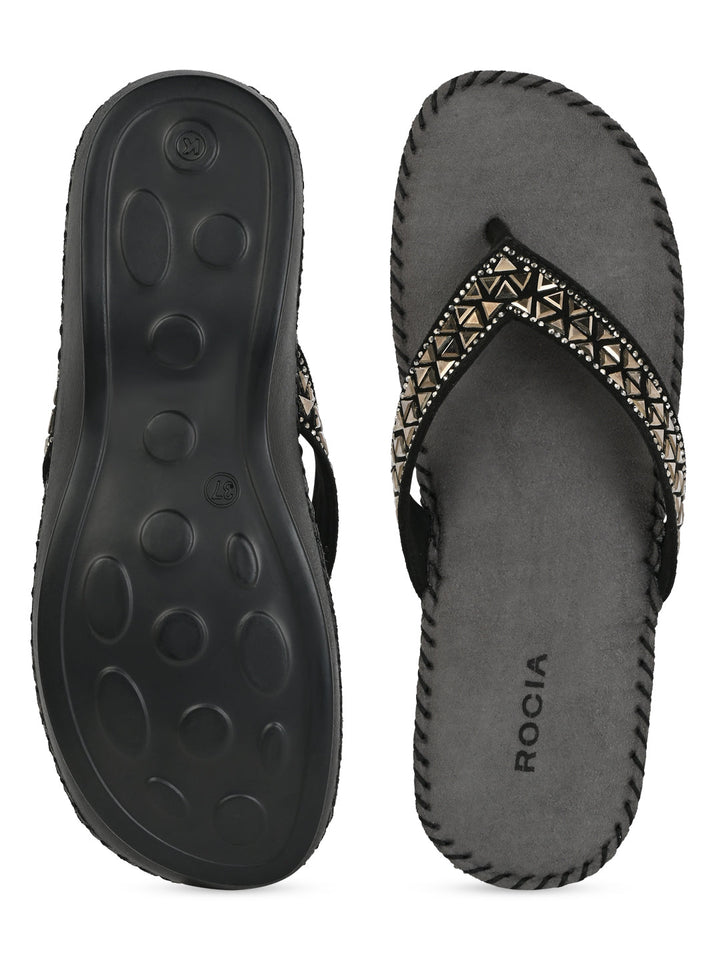 Rocia By Regal Black Women Comfort Diamond Thongs