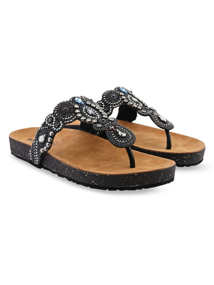 Rocia By Regal Black Women Embroidered Flats
