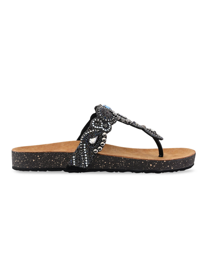 Rocia By Regal Black Women Embroidered Flats