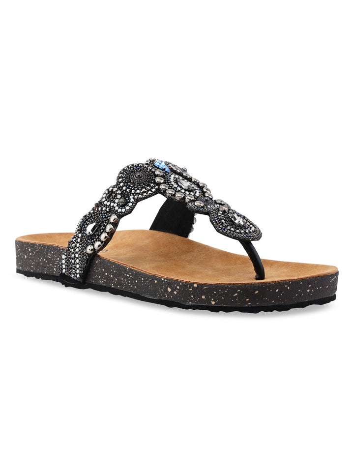 Rocia By Regal Black Women Embroidered Flats