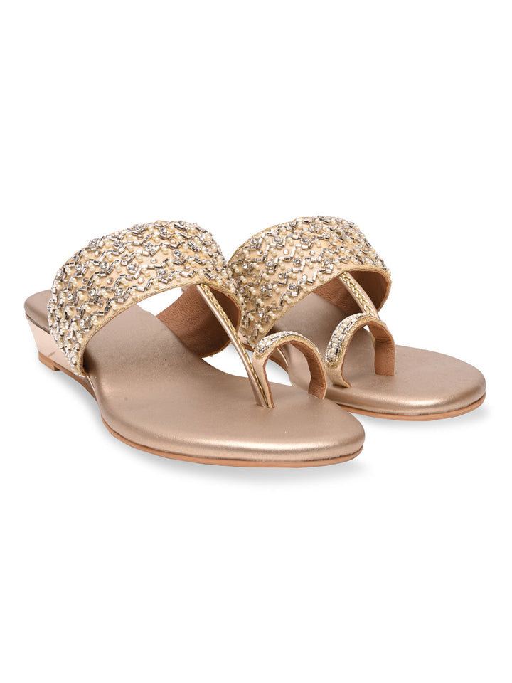 Rocia By Regal Gold Women Embroidered Flats