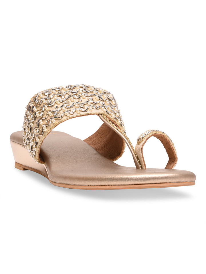 Rocia By Regal Gold Women Embroidered Flats