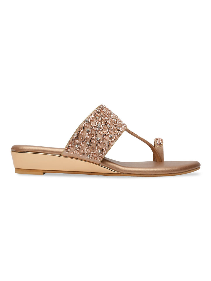 Rocia By Regal Rose Gold Women Embroidered Flats