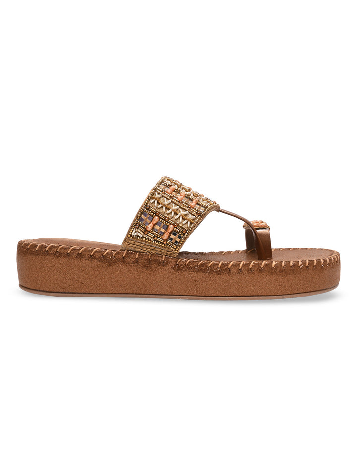 Rocia By Regal Antique Gold Women Embroidered Cushioned Flats