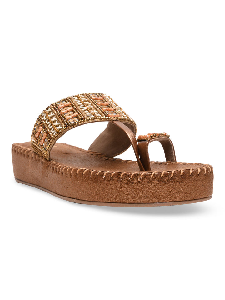 Rocia By Regal Antique Gold Women Embroidered Cushioned Flats