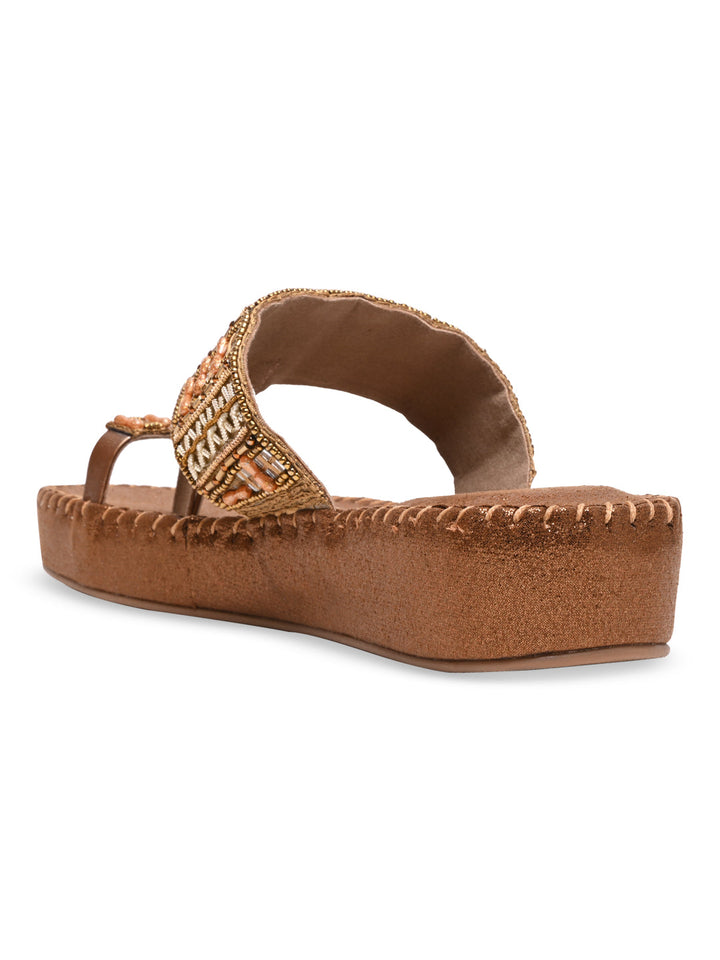 Rocia By Regal Antique Gold Women Embroidered Cushioned Flats