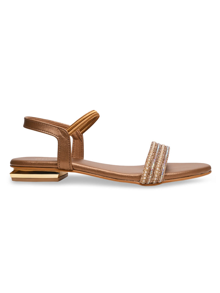Rocia By Regal Antique Gold Women Diamond Flat Sandals