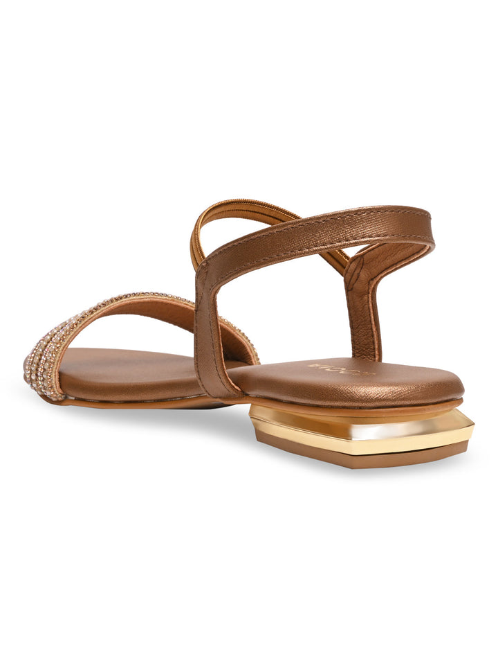 Rocia By Regal Antique Gold Women Diamond Flat Sandals