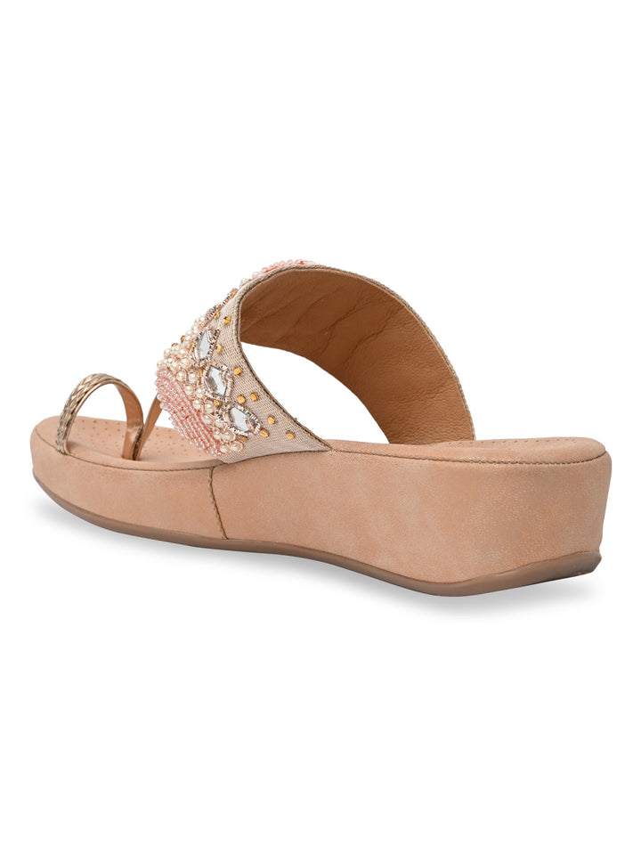 Rocia By Regal Rose Gold Women Embroidered Comfort Flats