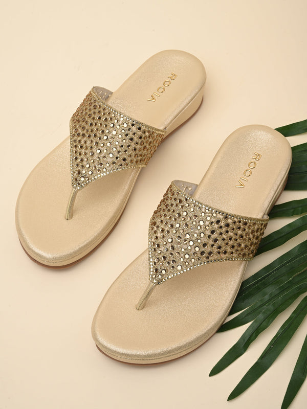 Rocia By Regal Gold Women Diamond Mesh Flats