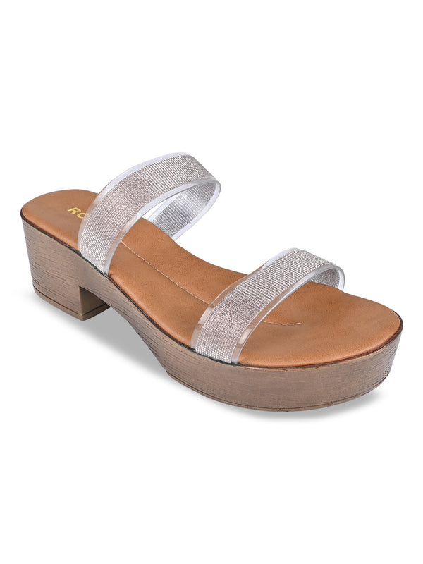 Rocia By Regal Gun Metal Women Vinyl Shimmer Block Heel Sandal