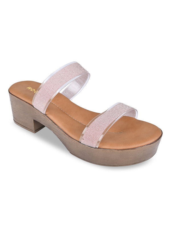 Rocia By Regal Rose Gold Women Vinyl Shimmer Block Heel Sandal