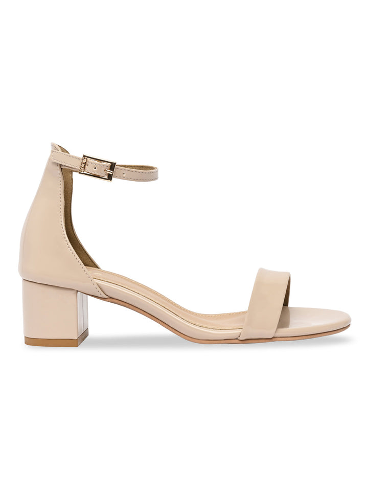 Rocia By Regal Beige Women Ankle Strap Block Heel Sandals