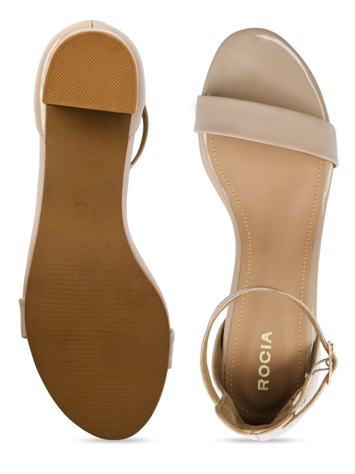 Rocia By Regal Beige Women Ankle Strap Block Heel Sandals