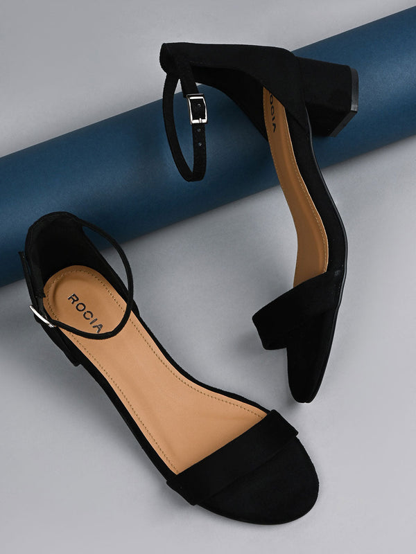 Rocia By Regal Black Women Ankle Strap Block Heel Sandals