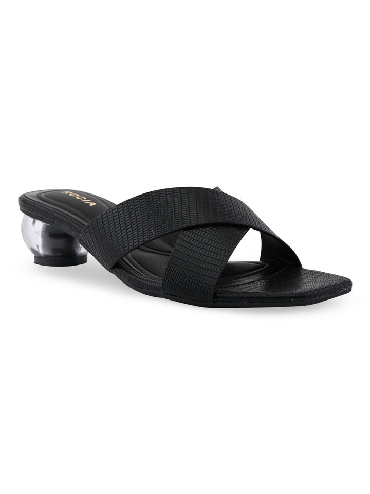 Rocia By Regal Black Women Textured Block Heel Slip Ons