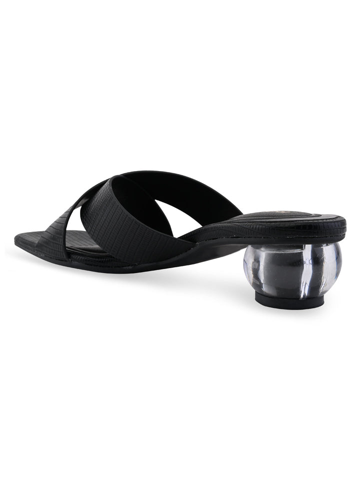 Rocia By Regal Black Women Textured Block Heel Slip Ons
