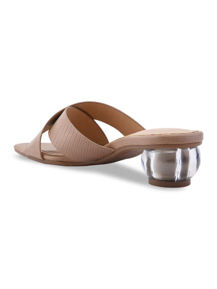 Rocia By Regal Taupe Women Textured Block Heel Slip Ons