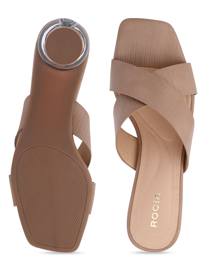 Rocia By Regal Taupe Women Textured Block Heel Slip Ons