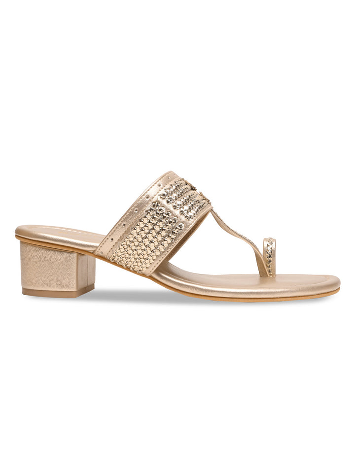 Rocia By Regal Gold Women Kolhapuri Block Heel Sandals