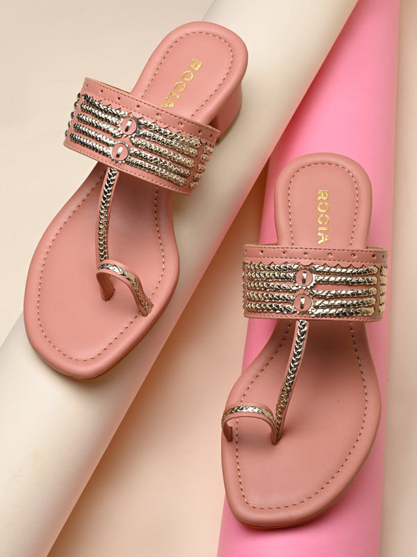 Rocia By Regal Pink Women Kolhapuri Block Heel Sandals