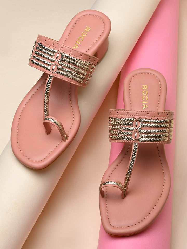 Rocia By Regal Pink Women Kolhapuri Block Heel Sandals