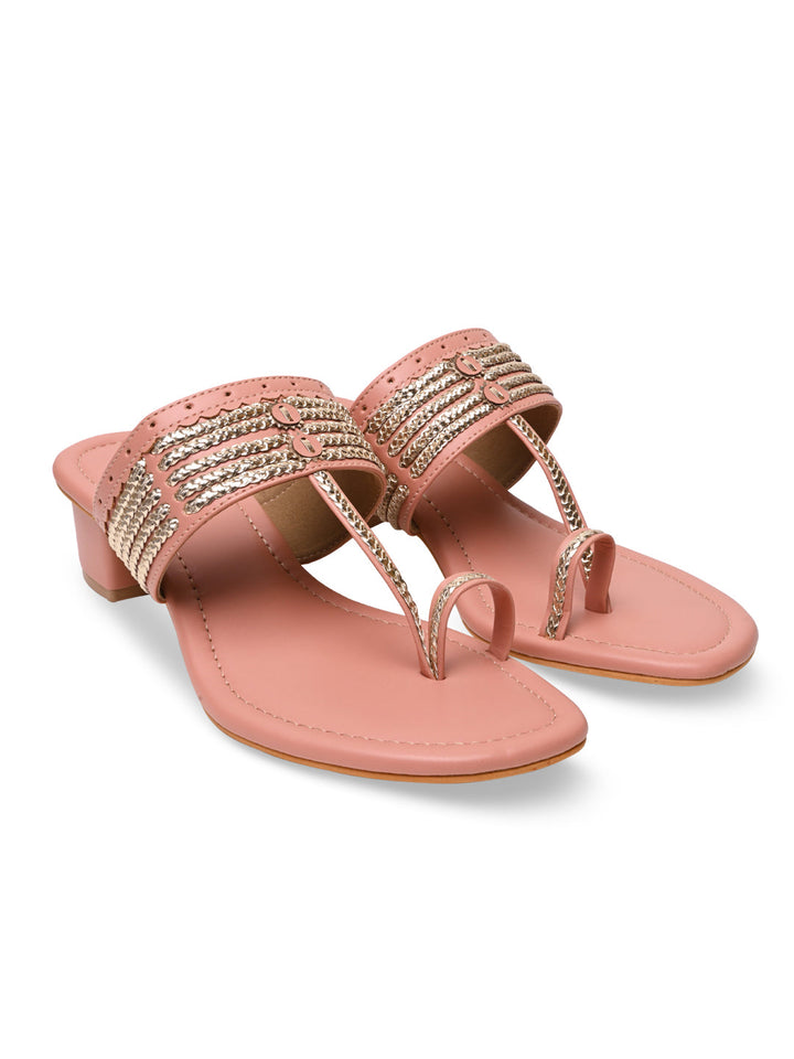 Rocia By Regal Pink Women Kolhapuri Block Heel Sandals