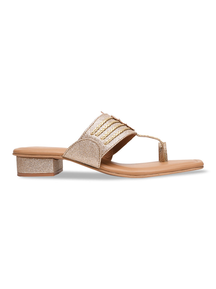 Rocia By Regal Gold Women Shimmer Kolhapuri Block Heels