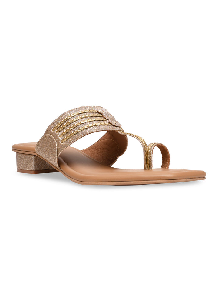 Rocia By Regal Gold Women Shimmer Kolhapuri Block Heels
