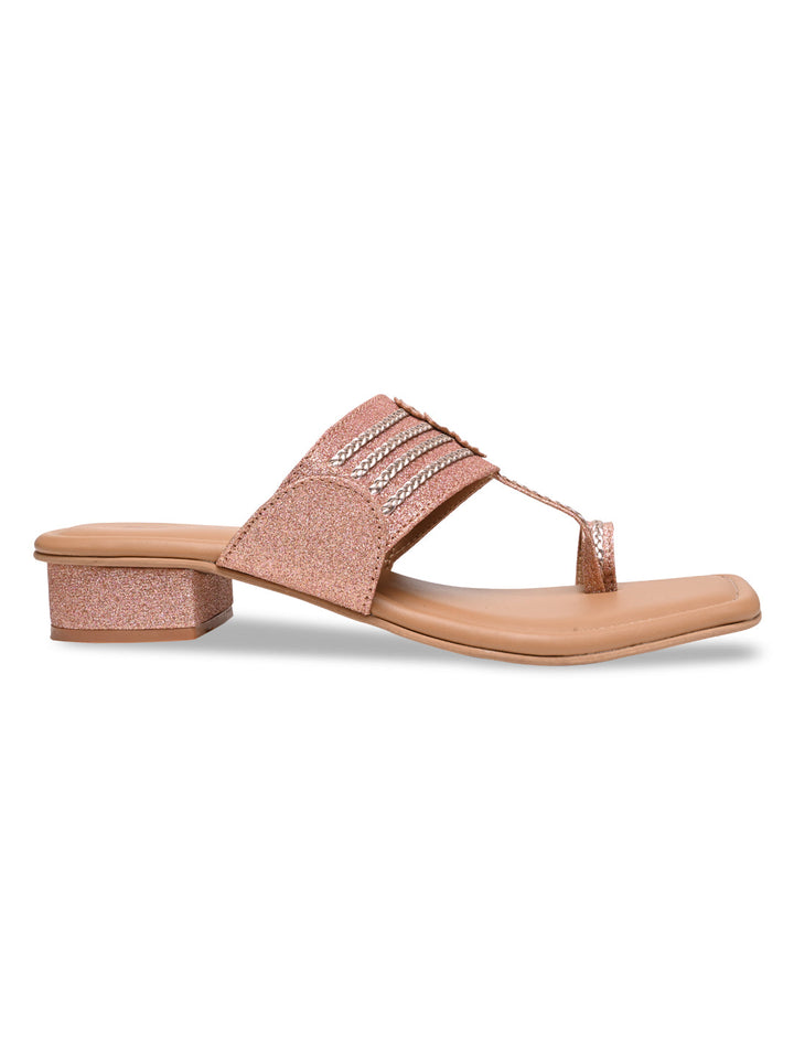 Rocia By Regal Rose Gold Women Shimmer Kolhapuri Block Heels