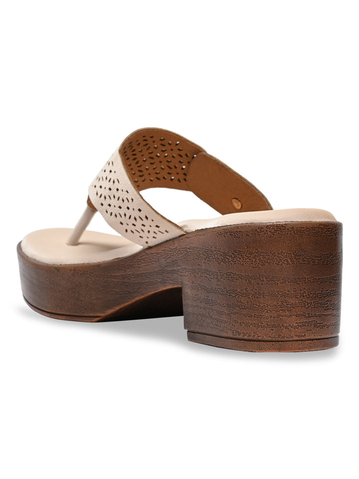 Rocia By Regal Cream Women Laser Cut Sandals