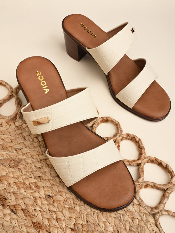 Rocia By Regal Beige Women Textured Block Heel Sandals
