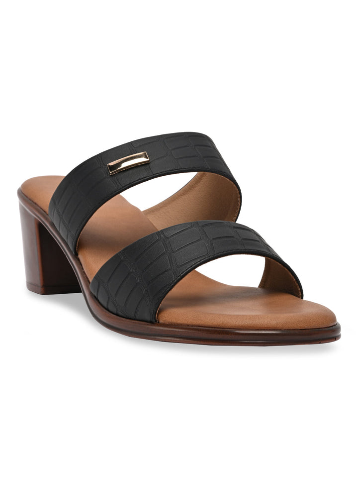 Rocia By Regal Black Women Textured Block Heel Sandals