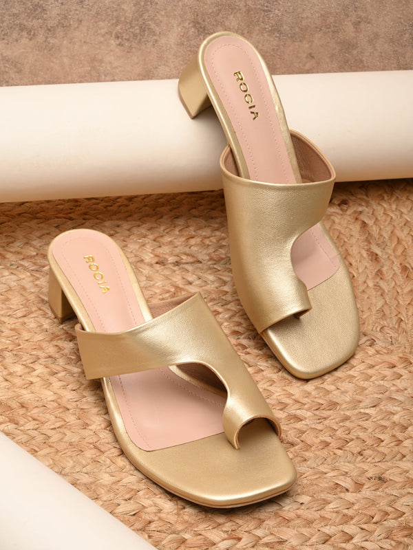 Rocia By Regal Gold Women One Toe Casual Block Heel Sandals