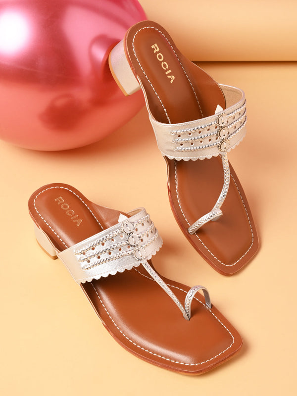 Rocia By Regal Silver Women Block Heel Kolhapuris