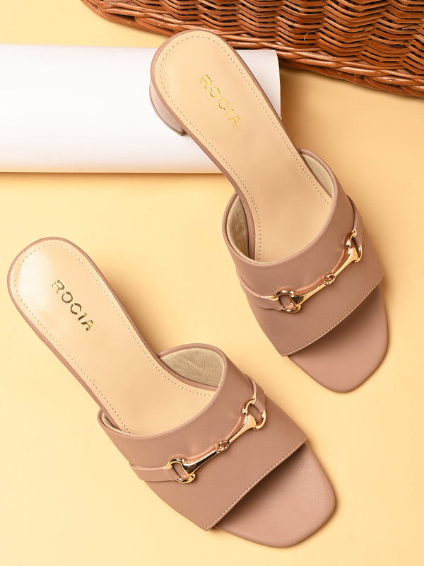 Rocia By Regal Nude Women Buckled Block Heel Slip Ons