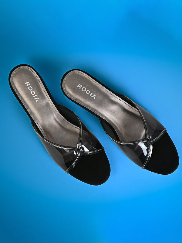 Rocia By Regal Black Women Vinyl Kitten Heel Sandal