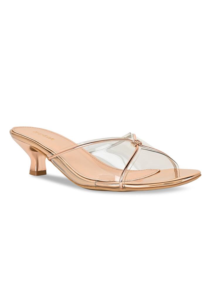 Rocia By Regal Rose Gold Women Vinyl Kitten Heel Sandal